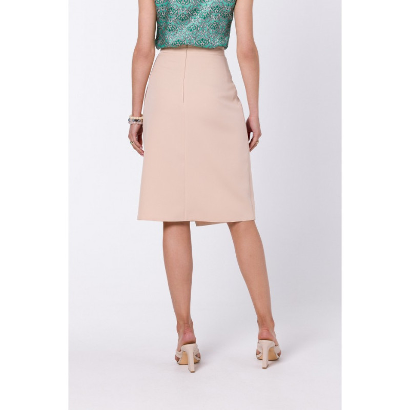 S343 A line skirt with a wrap detail - beige 2