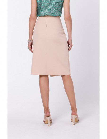 S343 A line skirt with a wrap detail - beige