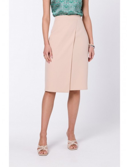 S343 A line skirt with a wrap detail - beige