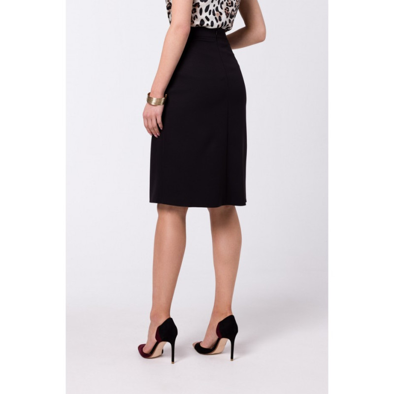 S343 A line skirt with a wrap detail - black 2