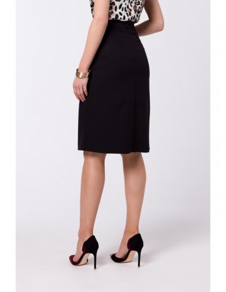 S343 A line skirt with a wrap detail - black