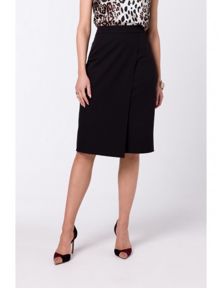 S343 A line skirt with a wrap detail - black