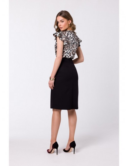 S343 A line skirt with a wrap detail - black