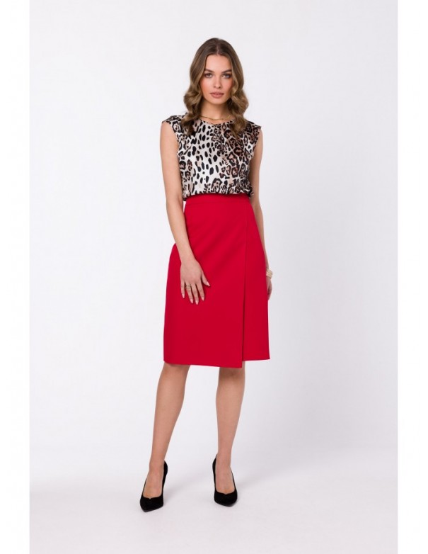 S343 A line skirt with a wrap detail - red