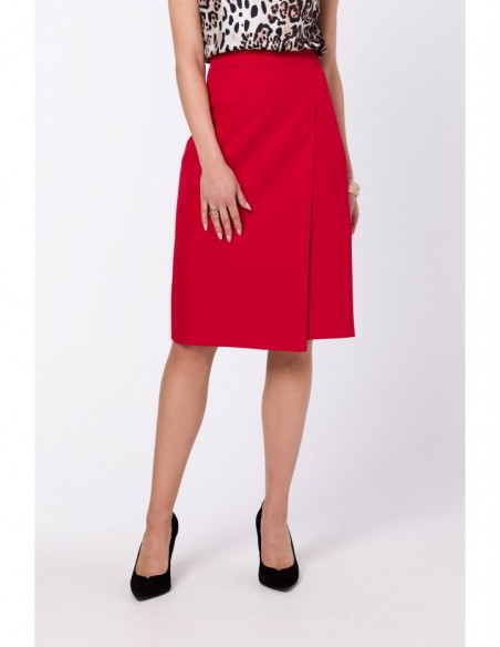 S343 A line skirt with a wrap detail - red