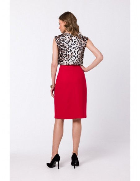 S343 A line skirt with a wrap detail - red