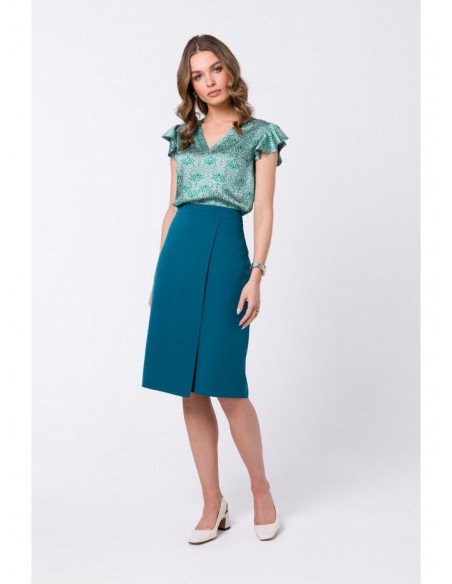 S343 A line skirt with a wrap detail - oceanblue