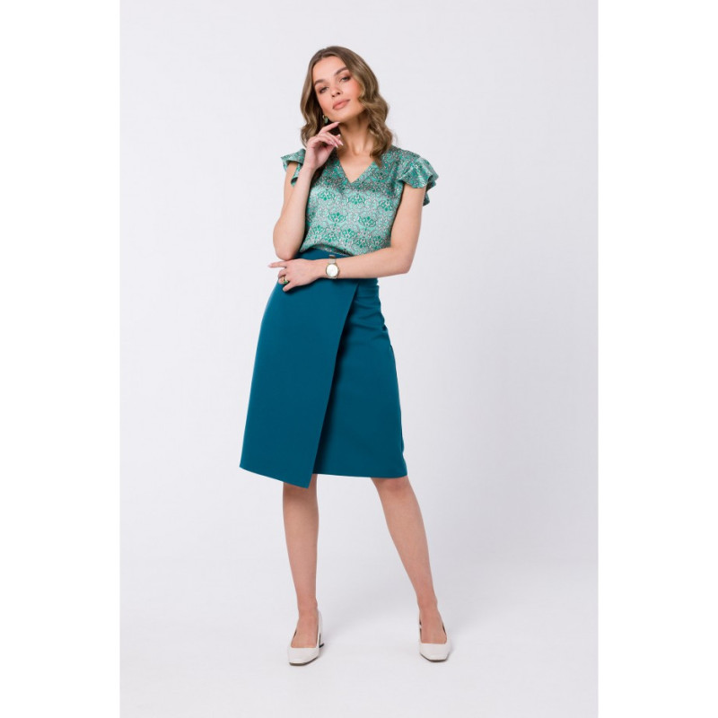 S343 A line skirt with a wrap detail - oceanblue 2