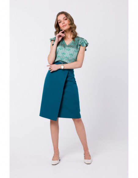 S343 A line skirt with a wrap detail - oceanblue