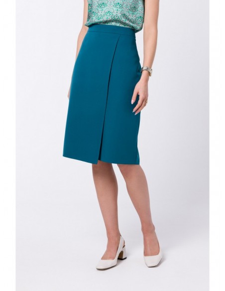 S343 A line skirt with a wrap detail - oceanblue