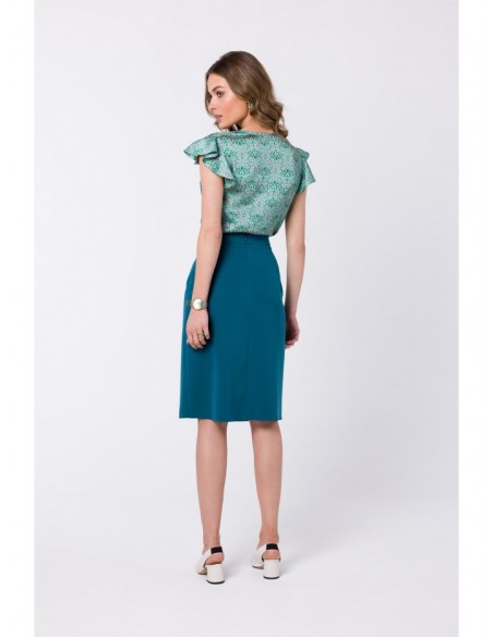 S343 A line skirt with a wrap detail - oceanblue