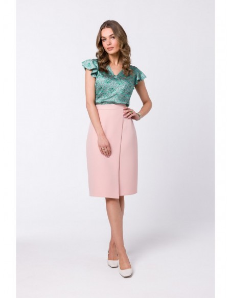 S343 A line skirt with a wrap detail - powder