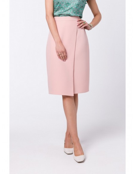 S343 A line skirt with a wrap detail - powder