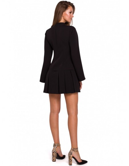K021 Mini dress with pleaded bottom hem - black