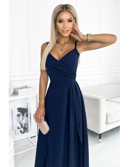  299-7 CHIARA elegant maxi dress with straps - navy blue 