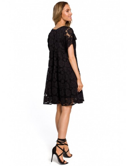 M430 Dress floral lace panel dress - black