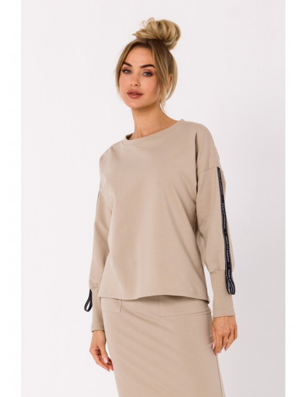 M727 Pullover top with logo stripes - beige