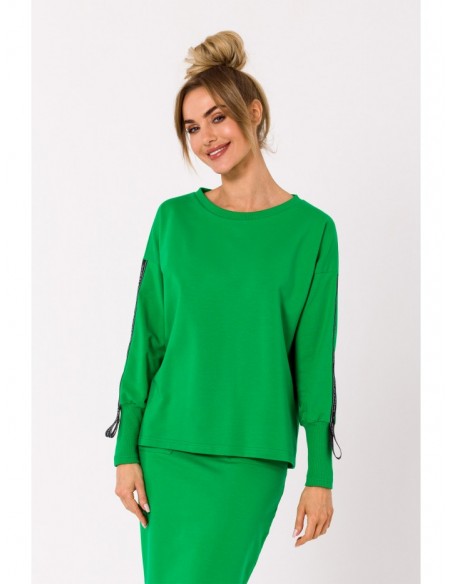 M727 Pullover top with logo stripes - green