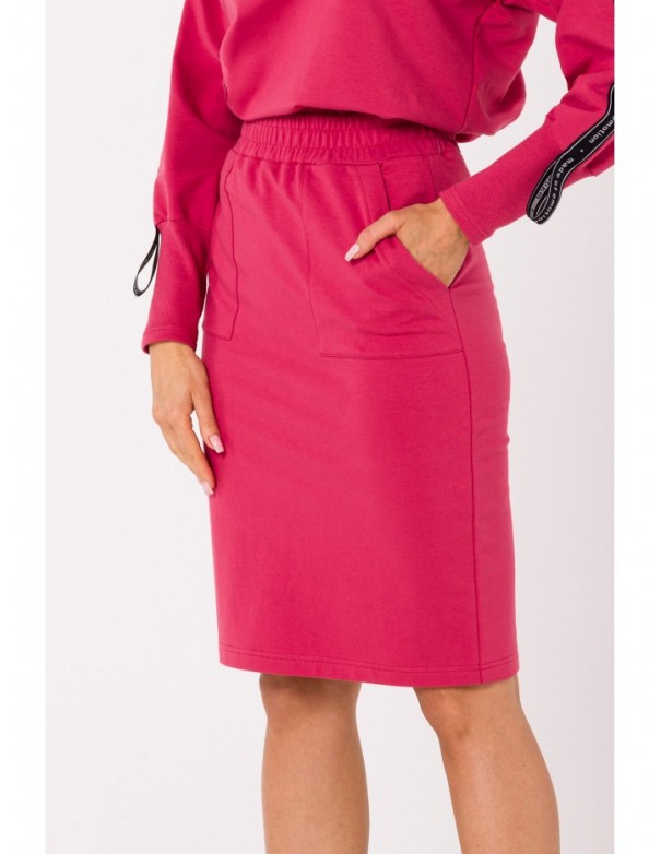 M728 Fitted skirt with patch pockets - coral