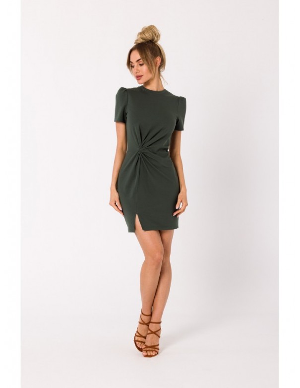 M731 Mini dress with a front twist - military green