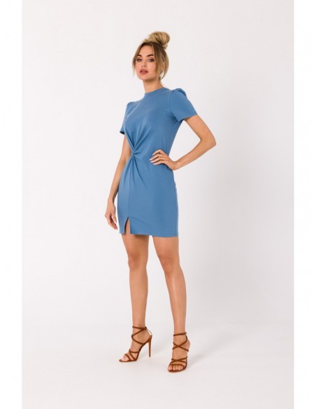 M731 Mini dress with a front twist - blue