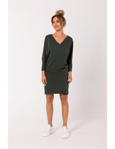 M732 Tunic dress with logo stripes - military green