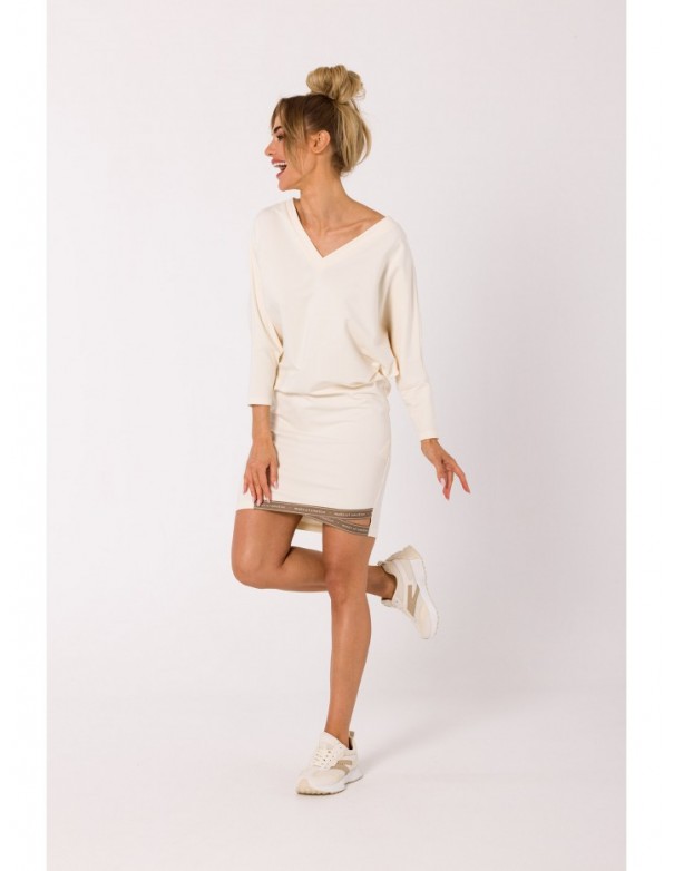 M732 Tunic dress with logo stripes - cream