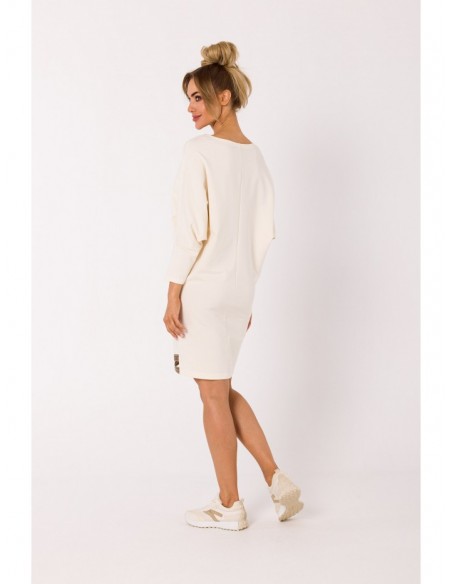 M732 Tunic dress with logo stripes - cream