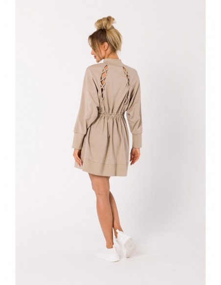 M733 Zipped dress with decorative lacing - beige