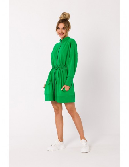 M733 Zipped dress with decorative lacing - green