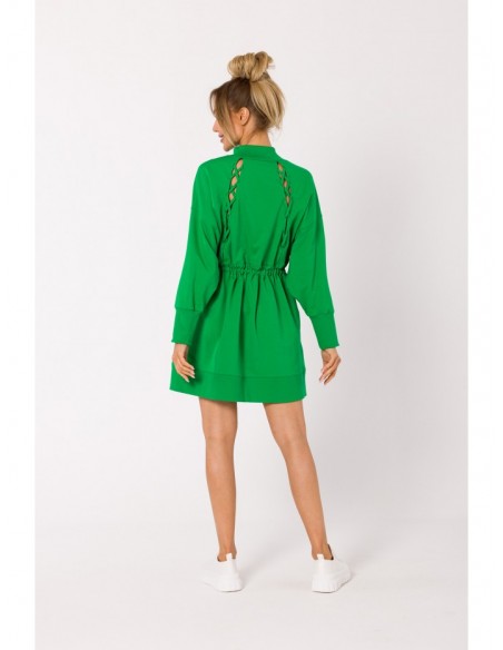 M733 Zipped dress with decorative lacing - green