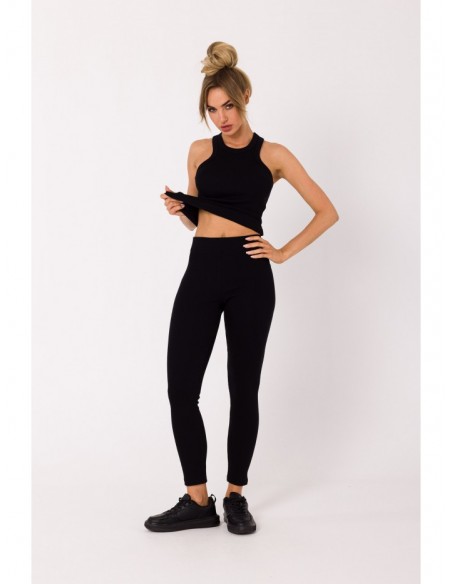 M734 Ribbed knit leggings - black