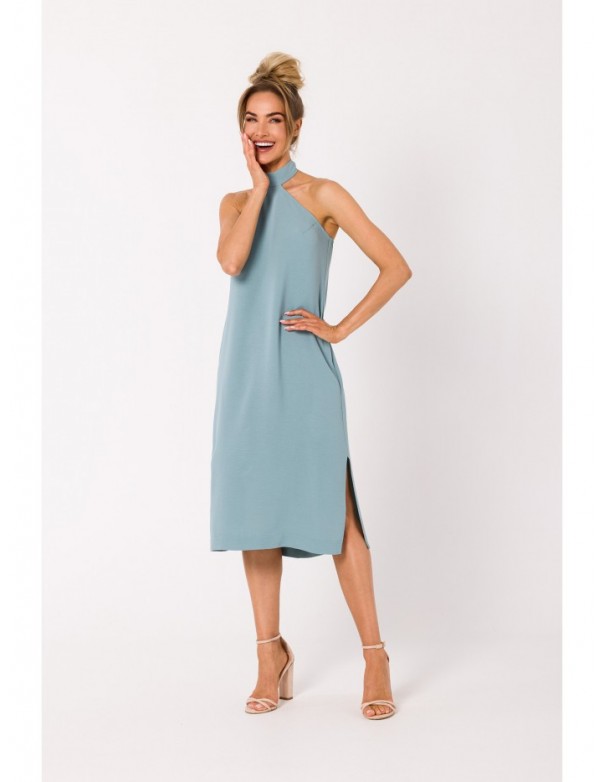 M736 Halter neck dress with a tie detail - agave