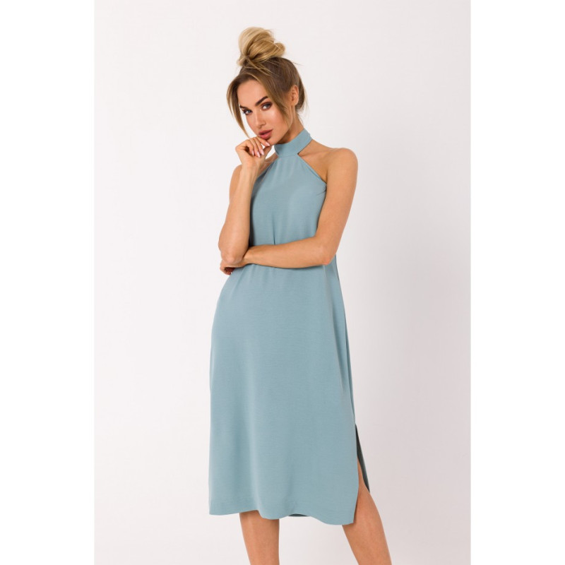 M736 Halter neck dress with a tie detail - agave 2