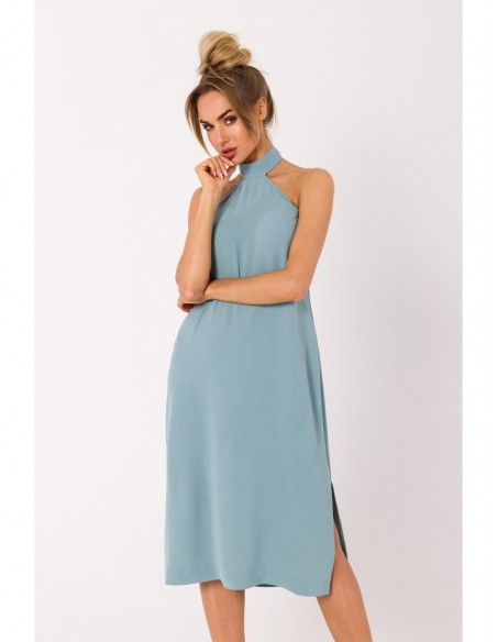 M736 Halter neck dress with a tie detail - agave