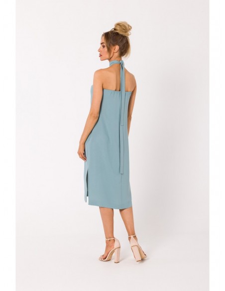 M736 Halter neck dress with a tie detail - agave