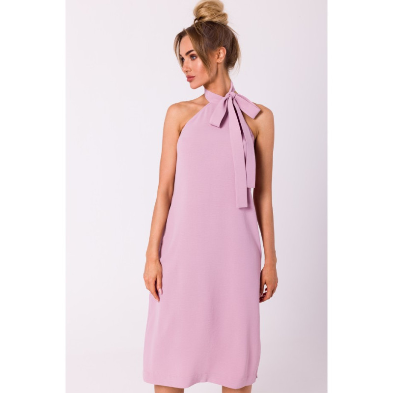 M736 Halter neck dress with a tie detail - crepe pink 2