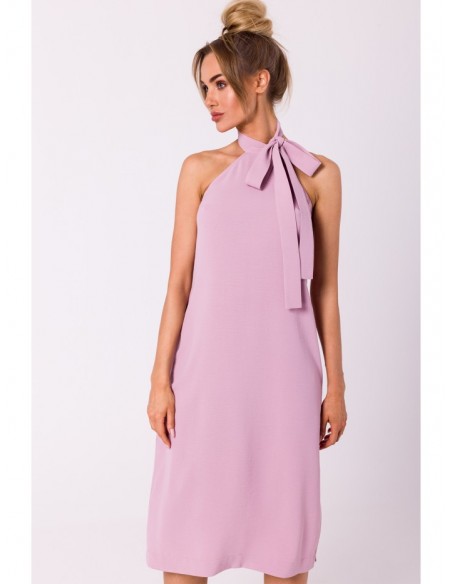 M736 Halter neck dress with a tie detail - crepe pink