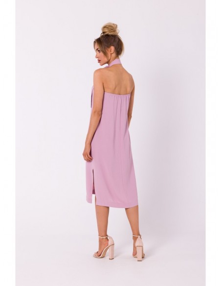 M736 Halter neck dress with a tie detail - crepe pink