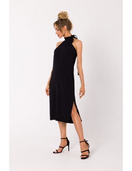 M736 Halter neck dress with a tie detail - black