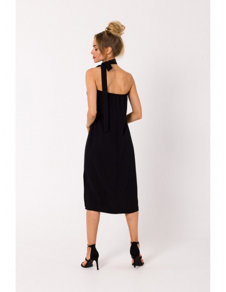 M736 Halter neck dress with a tie detail - black