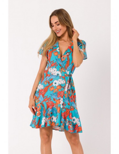 M738 Print wrap dress with a tie detail - model 3