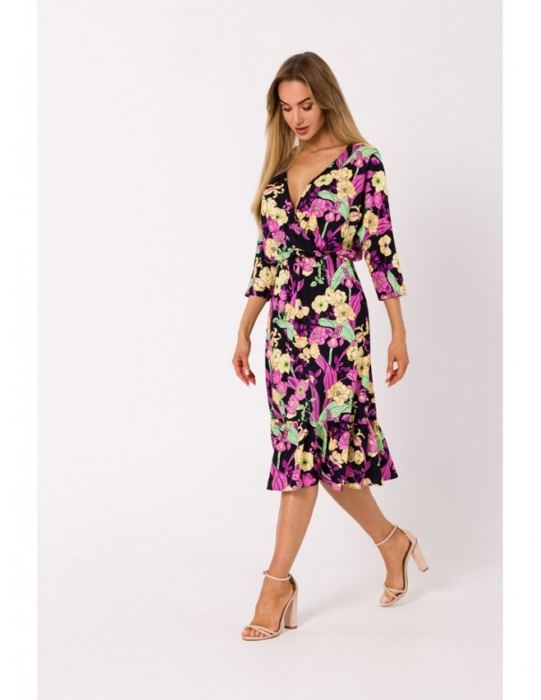 M739 Print midi dress with wrap front - model 1