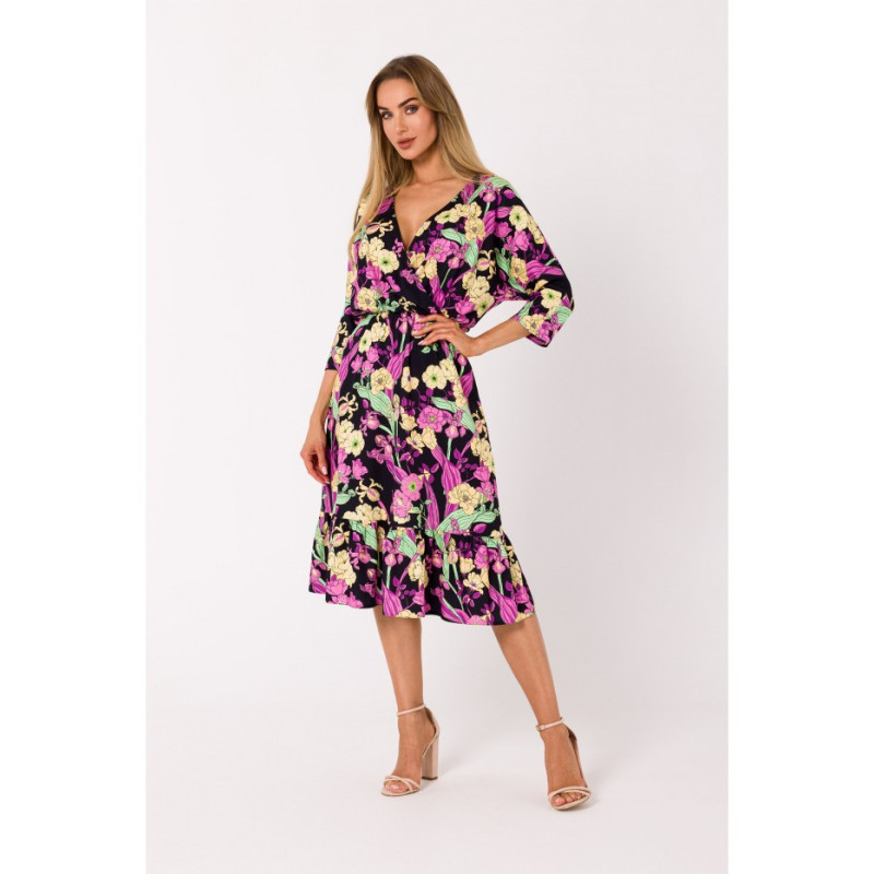 M739 Print midi dress with wrap front - model 1 2