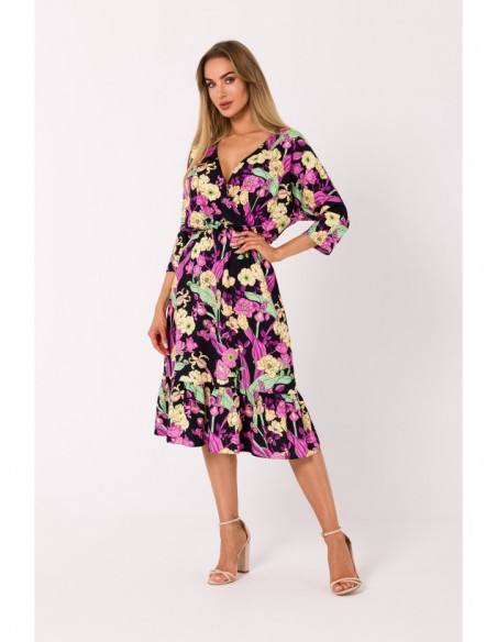 M739 Print midi dress with wrap front - model 1