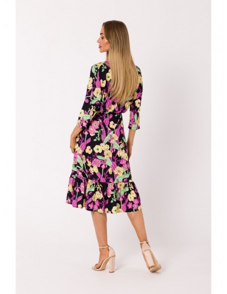 M739 Print midi dress with wrap front - model 1