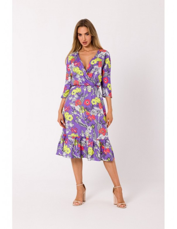 M739 Print midi dress with wrap front - model 2