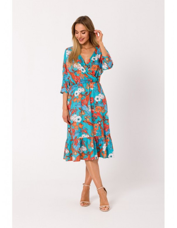 M739 Print midi dress with wrap front - model 3