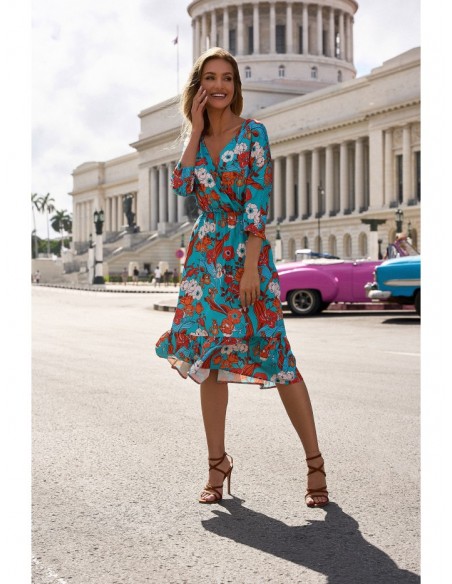 M739 Print midi dress with wrap front - model 3