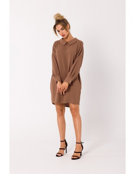 M740 Shirt dress with decorative chain - chocolate